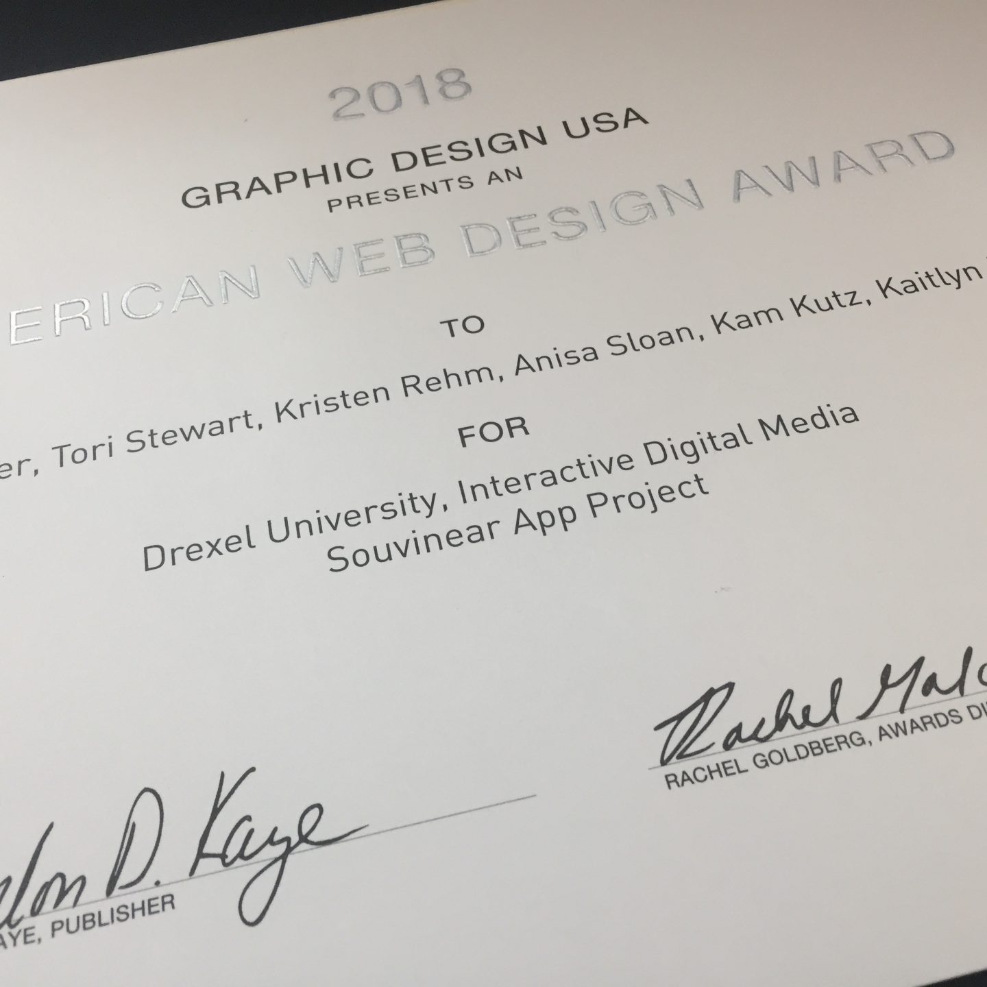 Souvinear Wins 2018 GDUSA American Web Design Award